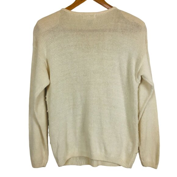 Vtg 80s Victoria Jones Knit Crewneck Sweater P Medium Floral Faux Pearl Beaded - Picture 7 of 8